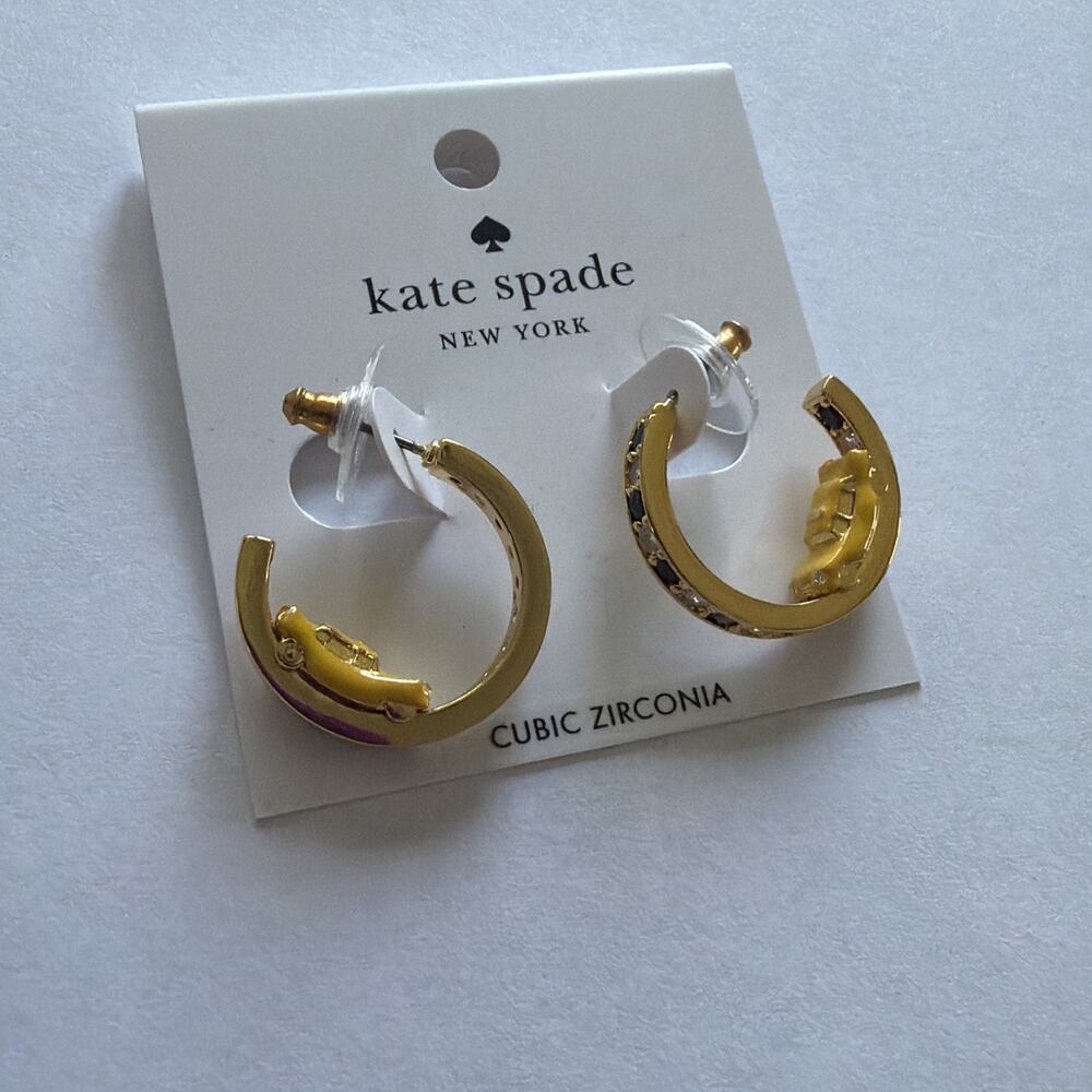 Authentic Kate Spade Hit The City Taxi Hoops Earrings NWT